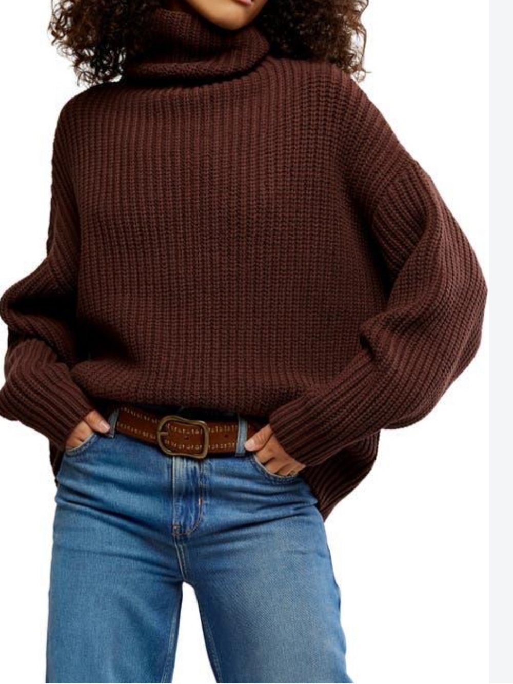 Free People Chocolate “Bitter Bark” Brown Chunky Turtleneck Sweater